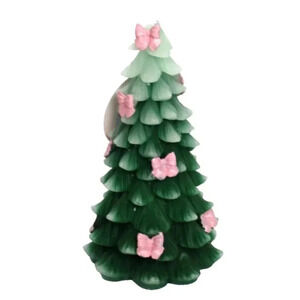 New Green W/ Pink Bows Christmas Tree Holiday Candle Room Decor